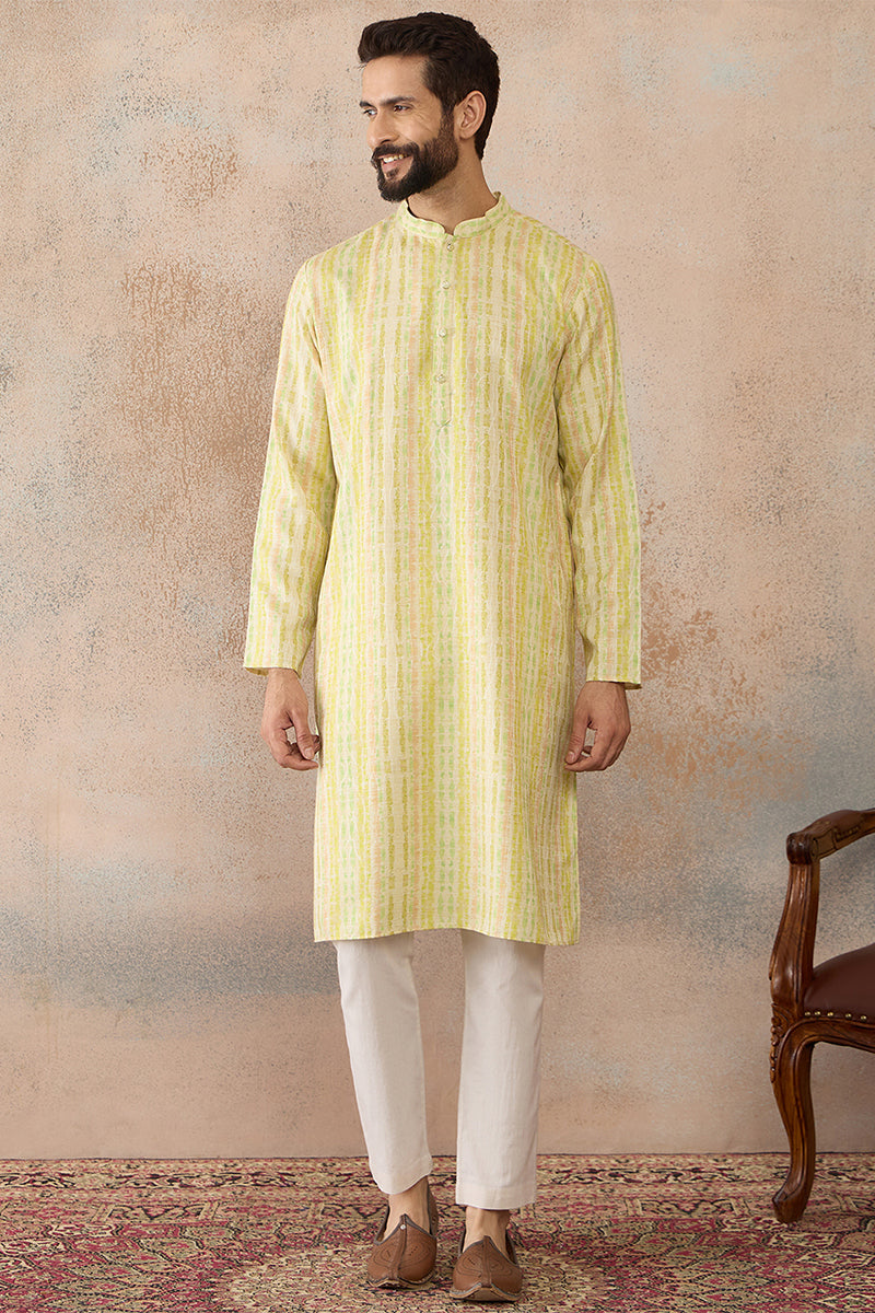 Mens Multi Silk Blend Abstract Printed Kurta With Trousers MKSET2255