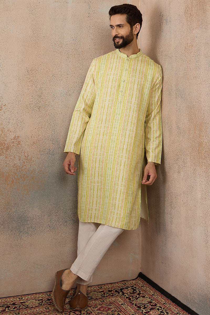 Mens Multi Silk Blend Abstract Printed Kurta With Trousers