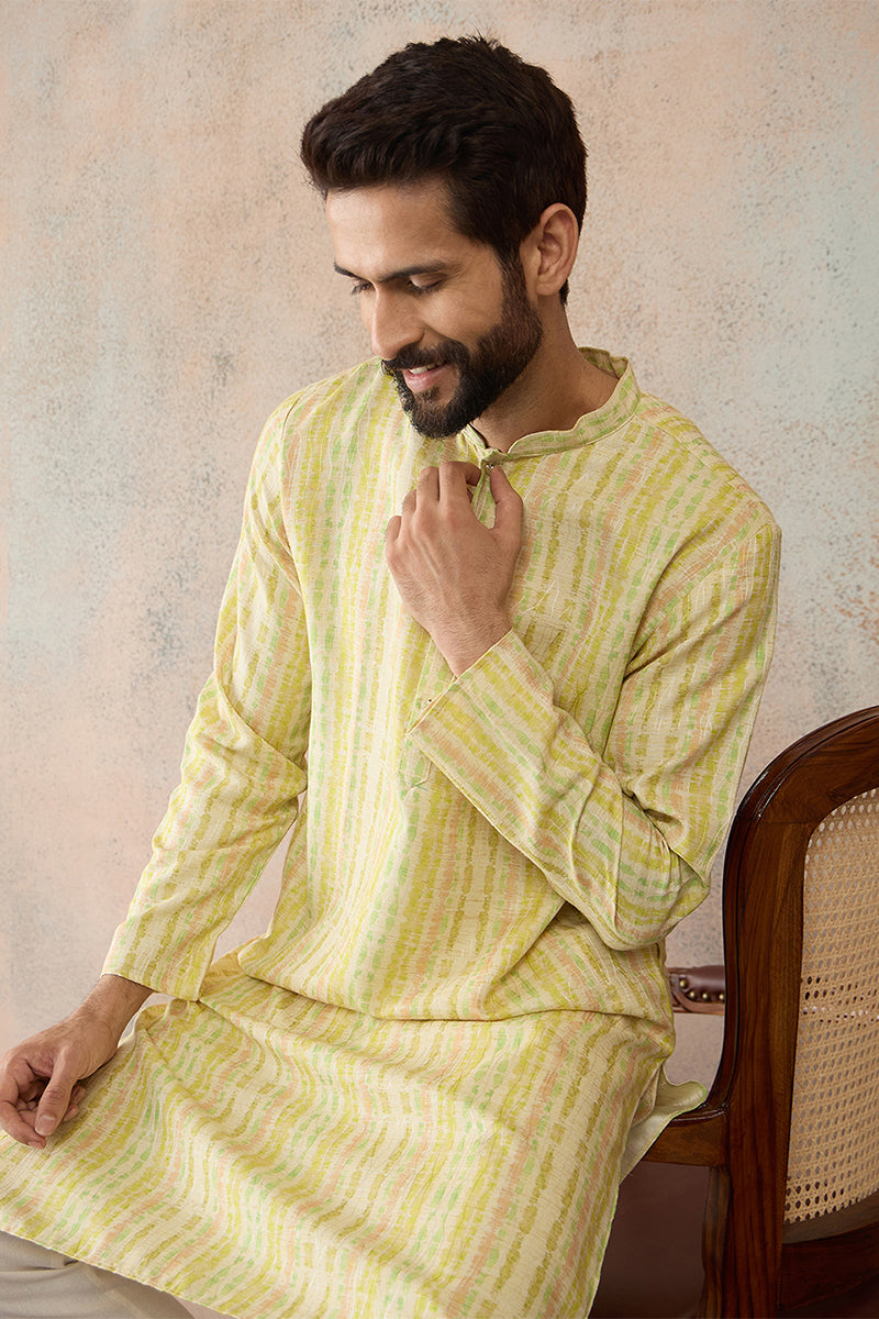 Mens Multi Silk Blend Abstract Printed Kurta With Trousers