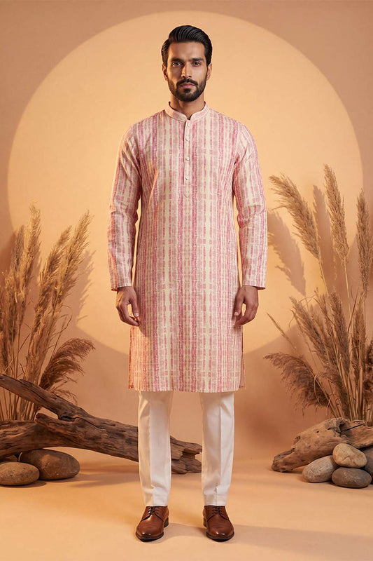 Mens Multi Silk Blend Abstract Printed Kurta