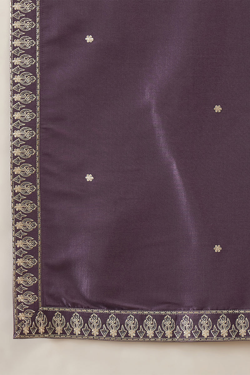 Mens Lavender Silk Blend Solid Embroidered Kurta & Trouser With Dupatta