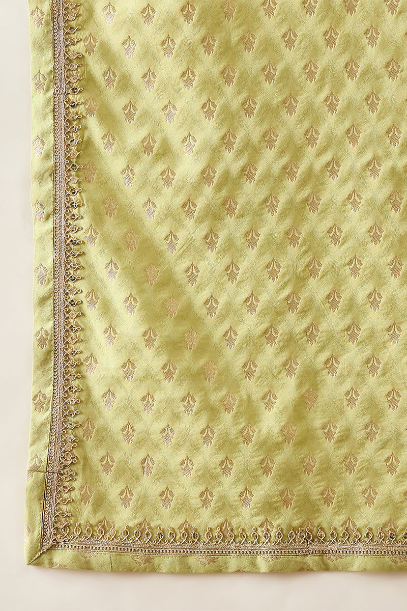 Men Green Jacquard Woven Design Floral Straight Kurta with Dupatta