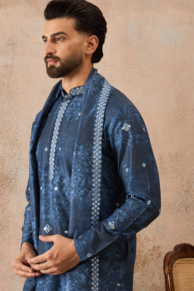 ethnic-bay-mens-blue-silk-blend-ethnic-motifs-printed-mirror-work-kurta-with-dupatta-mkud1032