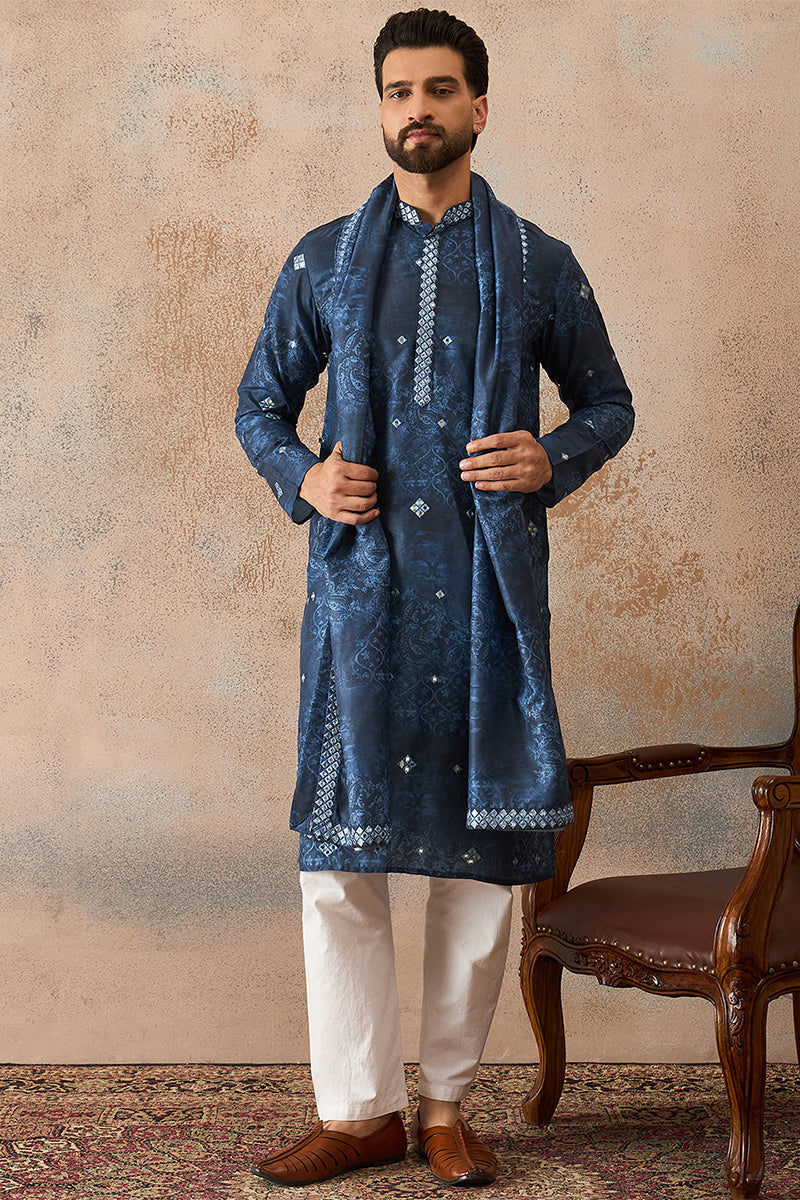 ethnic-bay-mens-blue-silk-blend-ethnic-motifs-printed-mirror-work-kurta-with-dupatta-mkud1032