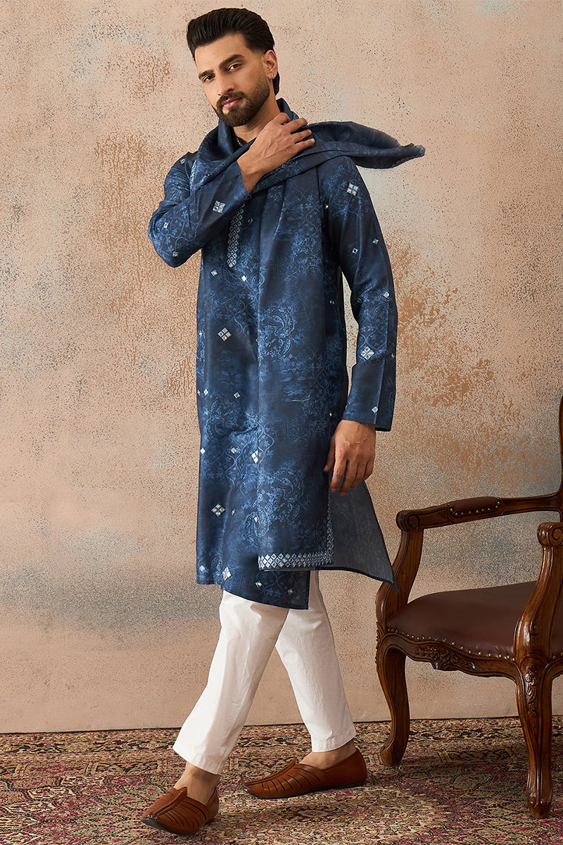 ethnic-bay-mens-blue-silk-blend-ethnic-motifs-printed-mirror-work-kurta-with-dupatta-mkud1032