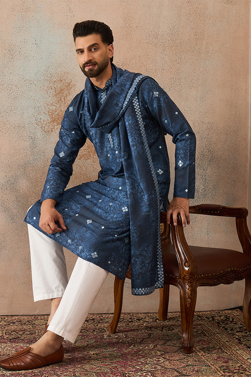 ethnic-bay-mens-blue-silk-blend-ethnic-motifs-printed-mirror-work-kurta-with-dupatta-mkud1032