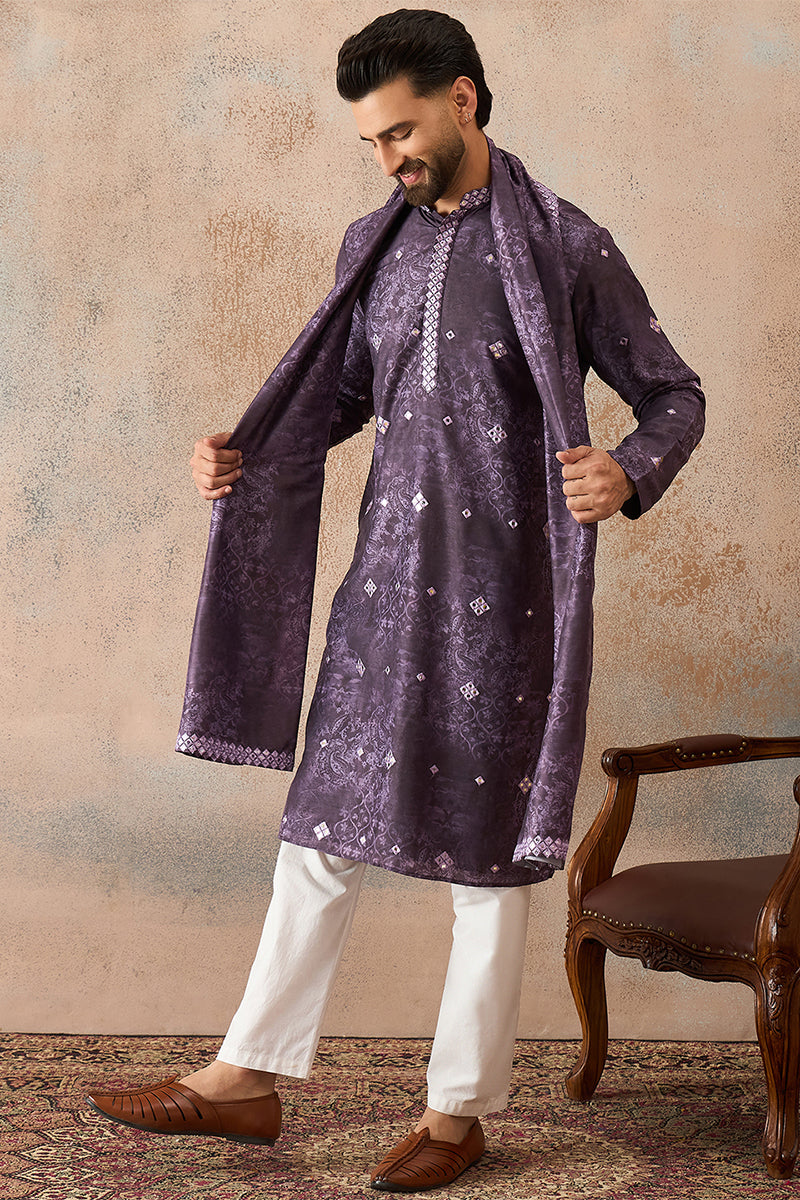 ethnic-bay-mens-purple-silk-blend-ethnic-motifs-printed-mirror-work-kurta-with-dupatta-mkud1033