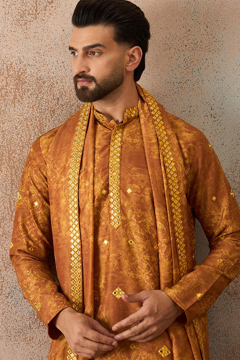 ethnic-bay-mens-mustard-silk-blend-ethnic-motifs-printed-mirror-work-kurta-with-trouser-dupatta-mkpd1034