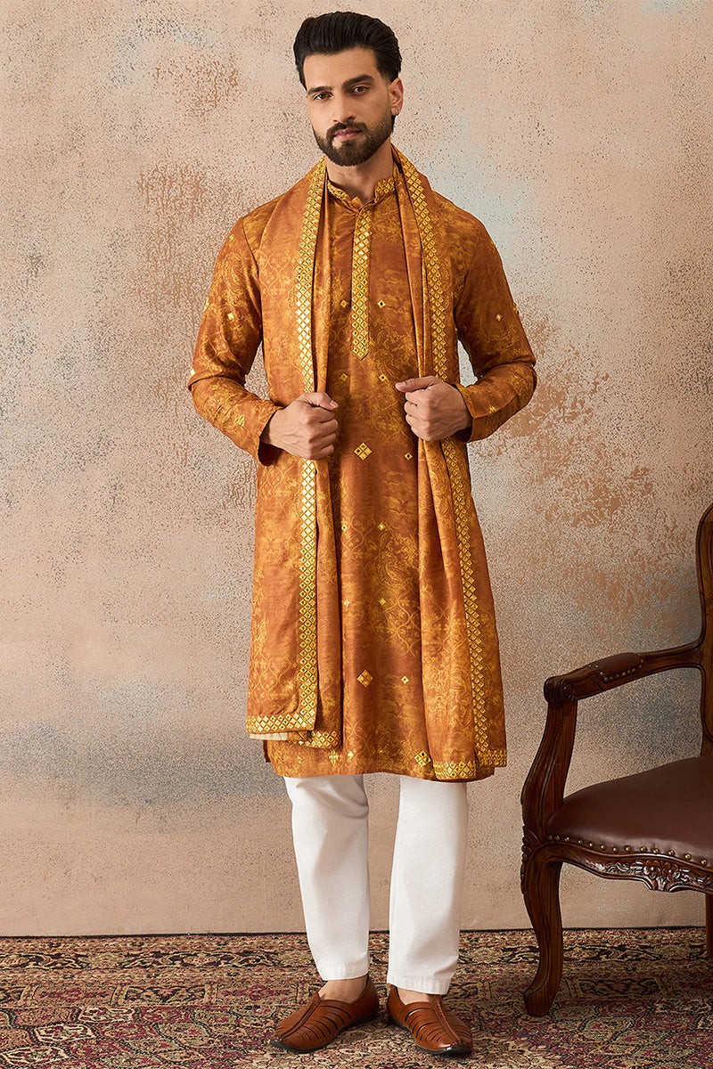 ethnic-bay-mens-mustard-silk-blend-ethnic-motifs-printed-mirror-work-kurta-with-trouser-dupatta-mkpd1034