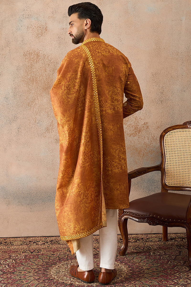 ethnic-bay-mens-mustard-silk-blend-ethnic-motifs-printed-mirror-work-kurta-with-dupatta-mkud1034