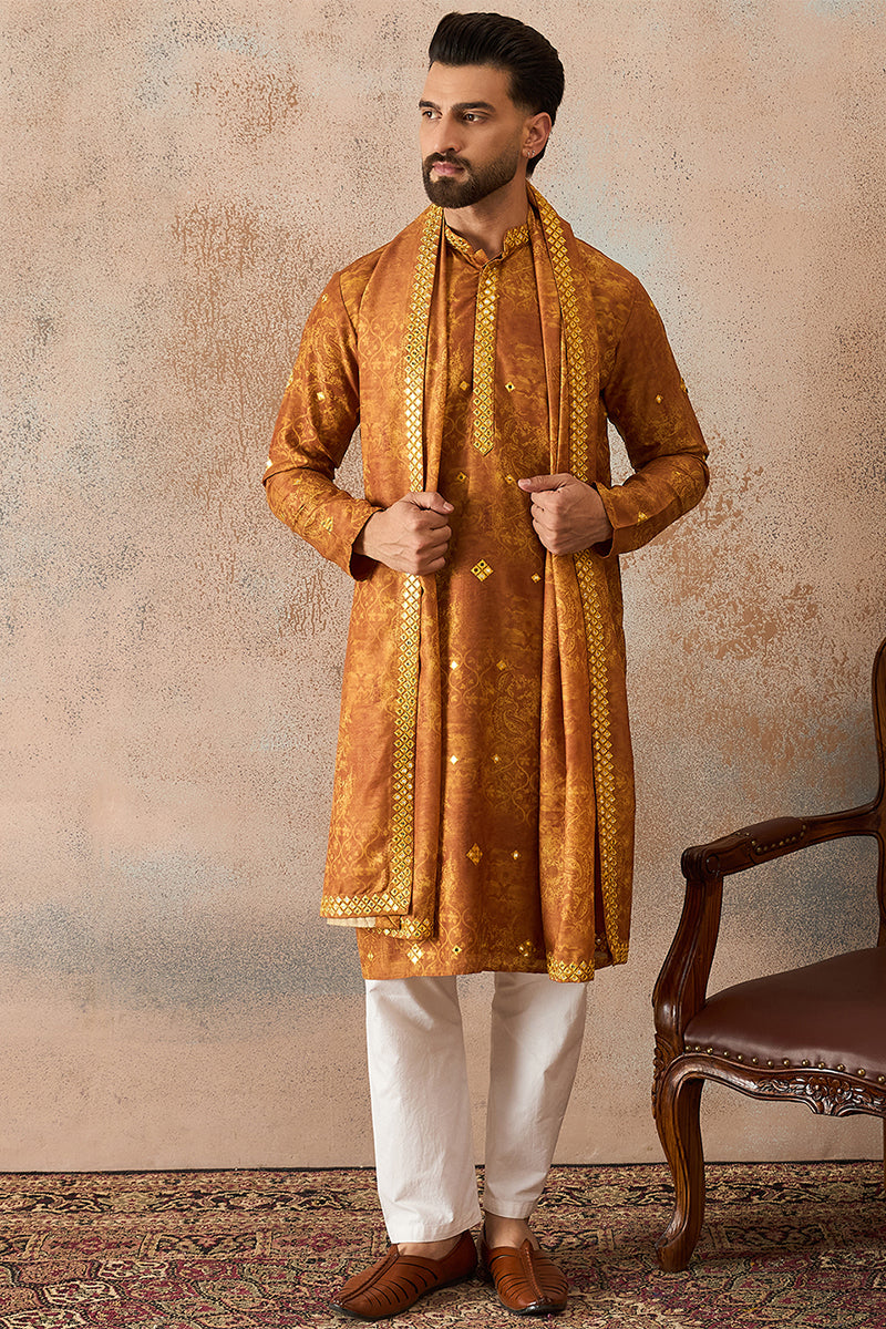 ethnic-bay-mens-mustard-silk-blend-ethnic-motifs-printed-mirror-work-kurta-with-trouser-dupatta-mkpd1034
