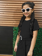 athena black solid rib dress