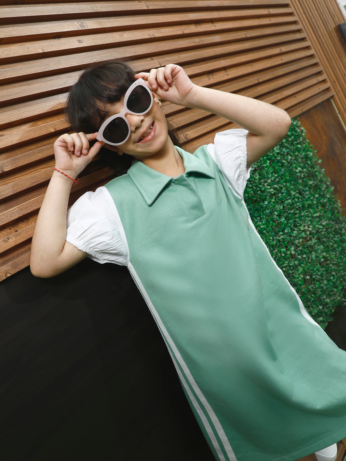 athena girl colourblocked puff sleeve a line dress 2