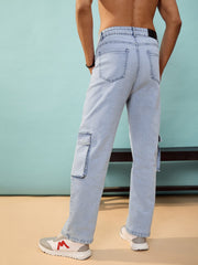 MASCLN SASSAFRAS - Men Blue Washed Cargo Pocket Oversize Jeans