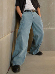 Men Blue Washed Side Detail Wide Leg Jeans