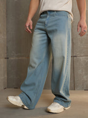 Mascln Sassafras - Men Blue Washed Basic Wide Leg Jeans