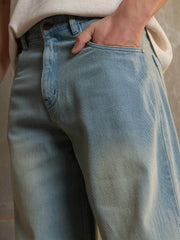 Men Blue Washed Basic Wide Leg Jeans