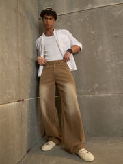 Men Brown Washed Basic Wide Leg Jeans
