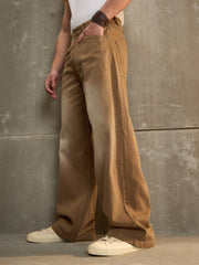Men Brown Washed Basic Wide Leg Jeans