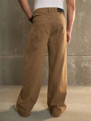 Men Brown Washed Basic Wide Leg Jeans