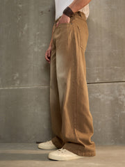 Men Brown Washed Basic Wide Leg Jeans