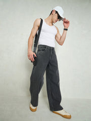 Men Grey Basic Wide Leg Jeans