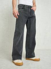 Men Grey Basic Wide Leg Jeans