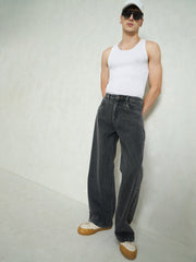 Men Grey Basic Wide Leg Jeans