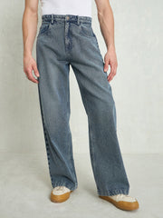Men Light Blue Basic Wide Leg Jeans