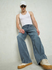 MASCLN SASSAFRAS - Men Light Blue Basic Wide Leg Jeans