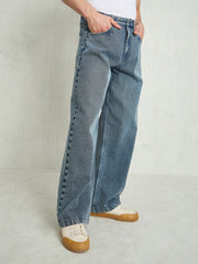 Men Light Blue Basic Wide Leg Jeans