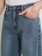Men Light Blue Basic Wide Leg Jeans