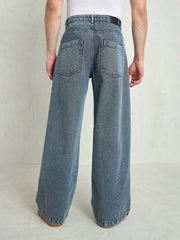 Men Light Blue Basic Wide Leg Jeans