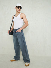 Men Light Blue Basic Wide Leg Jeans