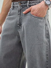 Men Light Grey Basic Wide Leg Jeans