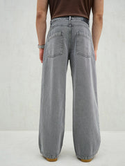 Men Light Grey Basic Wide Leg Jeans