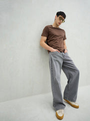 Men Light Grey Basic Wide Leg Jeans