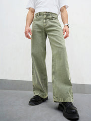 Men Light Green Basic Wide Leg Jeans
