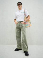 Men Light Green Basic Wide Leg Jeans