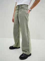 Men Light Green Basic Wide Leg Jeans