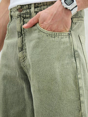 Men Light Green Basic Wide Leg Jeans