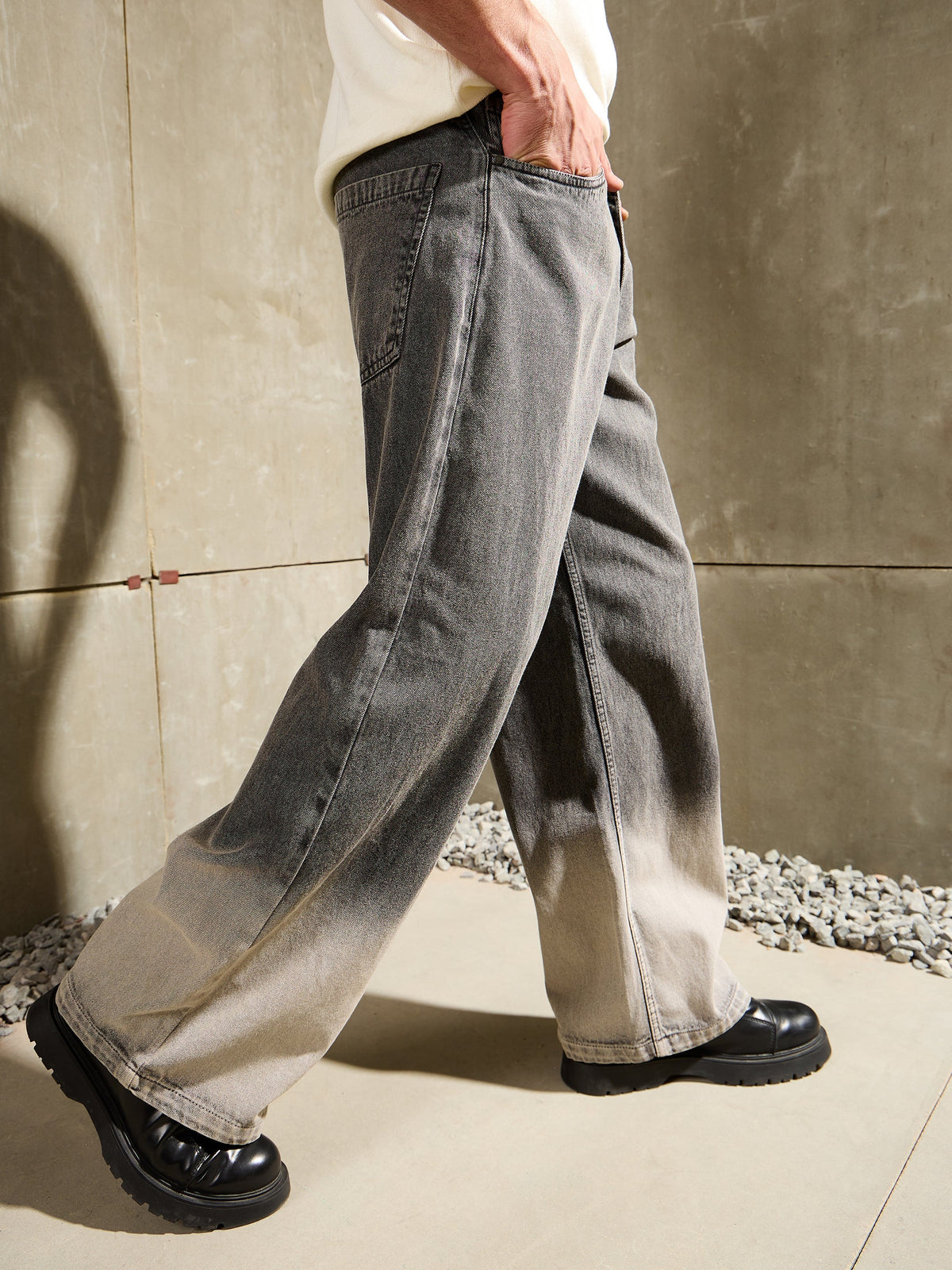Men Grey Ombre Wide Leg Jeans