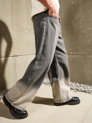Men Grey Ombre Wide Leg Jeans