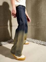Men Blue Ombre Wide Leg Jeans