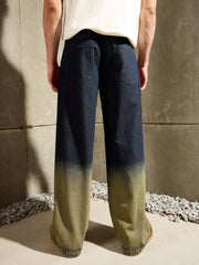 Men Blue Ombre Wide Leg Jeans