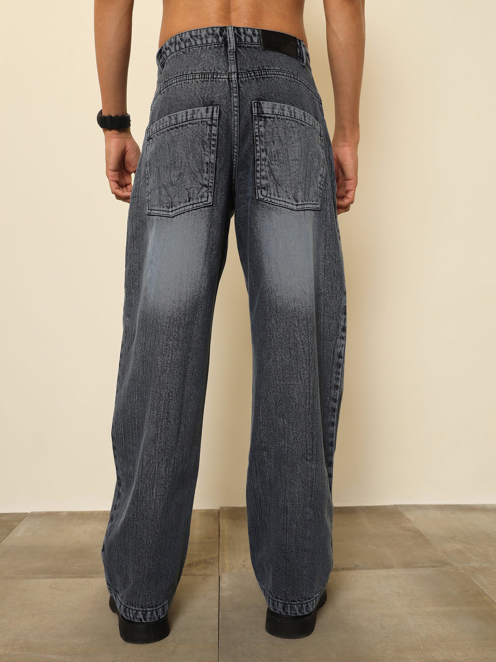 Grey Crinkled Wash Effect Relax Fit Jeans MASCLN SASSAFRAS