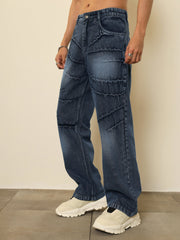 Dark Blue Crinkled Wash Effect Relax Fit Jeans MASCLN SASSAFRAS