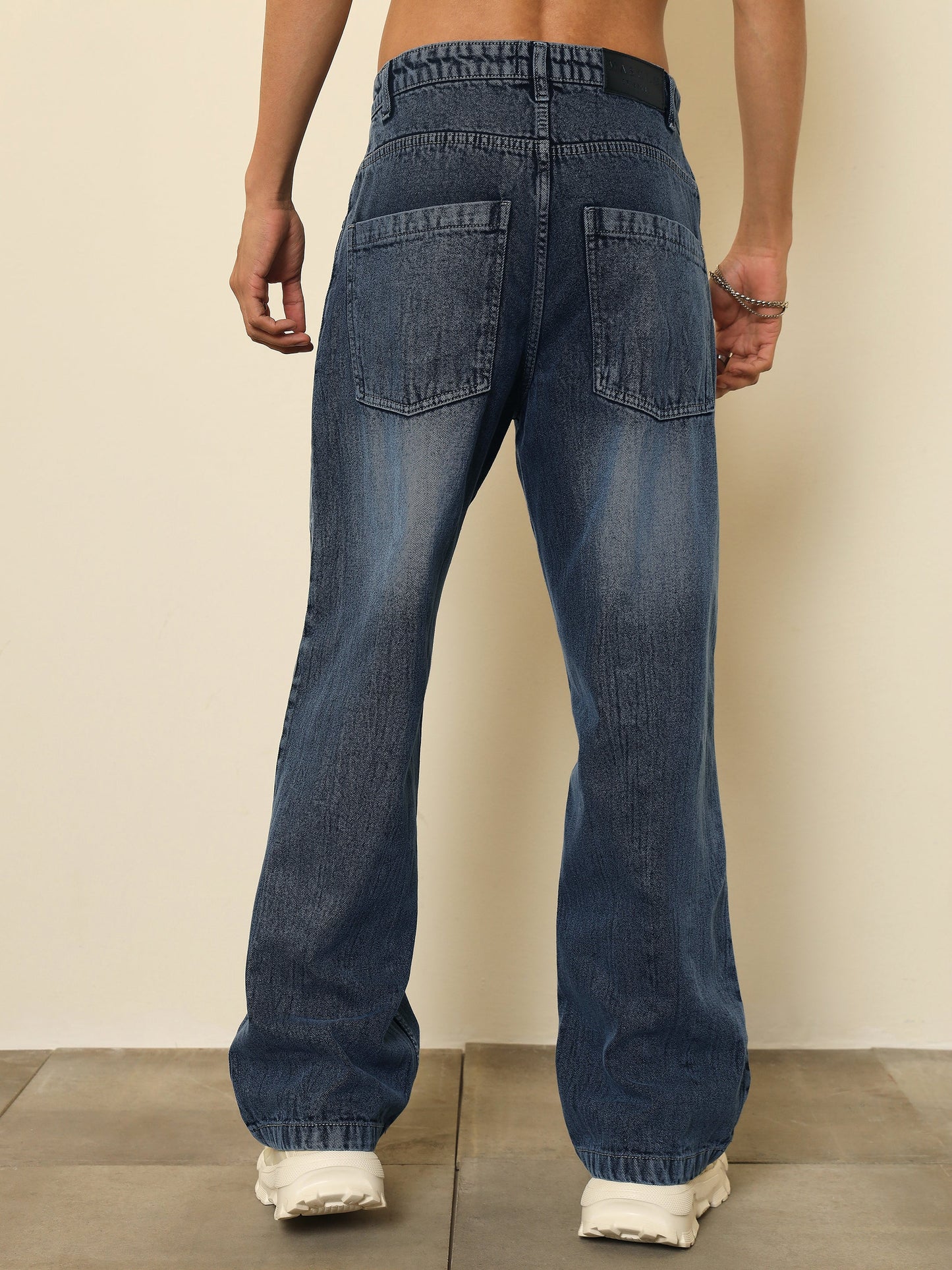 Dark Blue Crinkled Wash Effect Relax Fit Jeans MASCLN SASSAFRAS