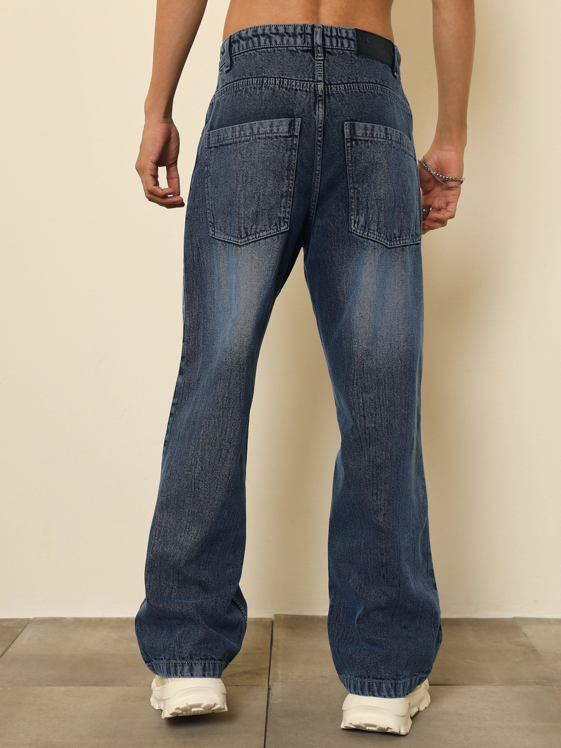 Dark Blue Crinkled Wash Effect Relax Fit Jeans MASCLN SASSAFRAS