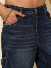 Dark Blue Washed Side Flap Relax Fit Jeans MASCLN SASSAFRAS